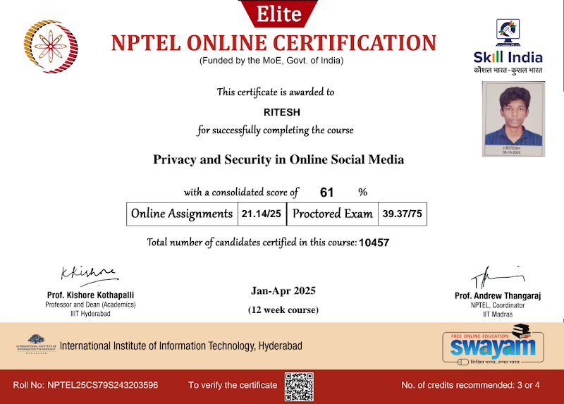Privacy and Security in Online Social Media certificate preview
